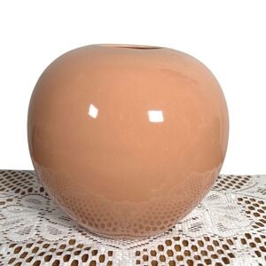 Srebnick Collection Peach Ceramic Round Sphere Bud Flowers Vase Glossy
